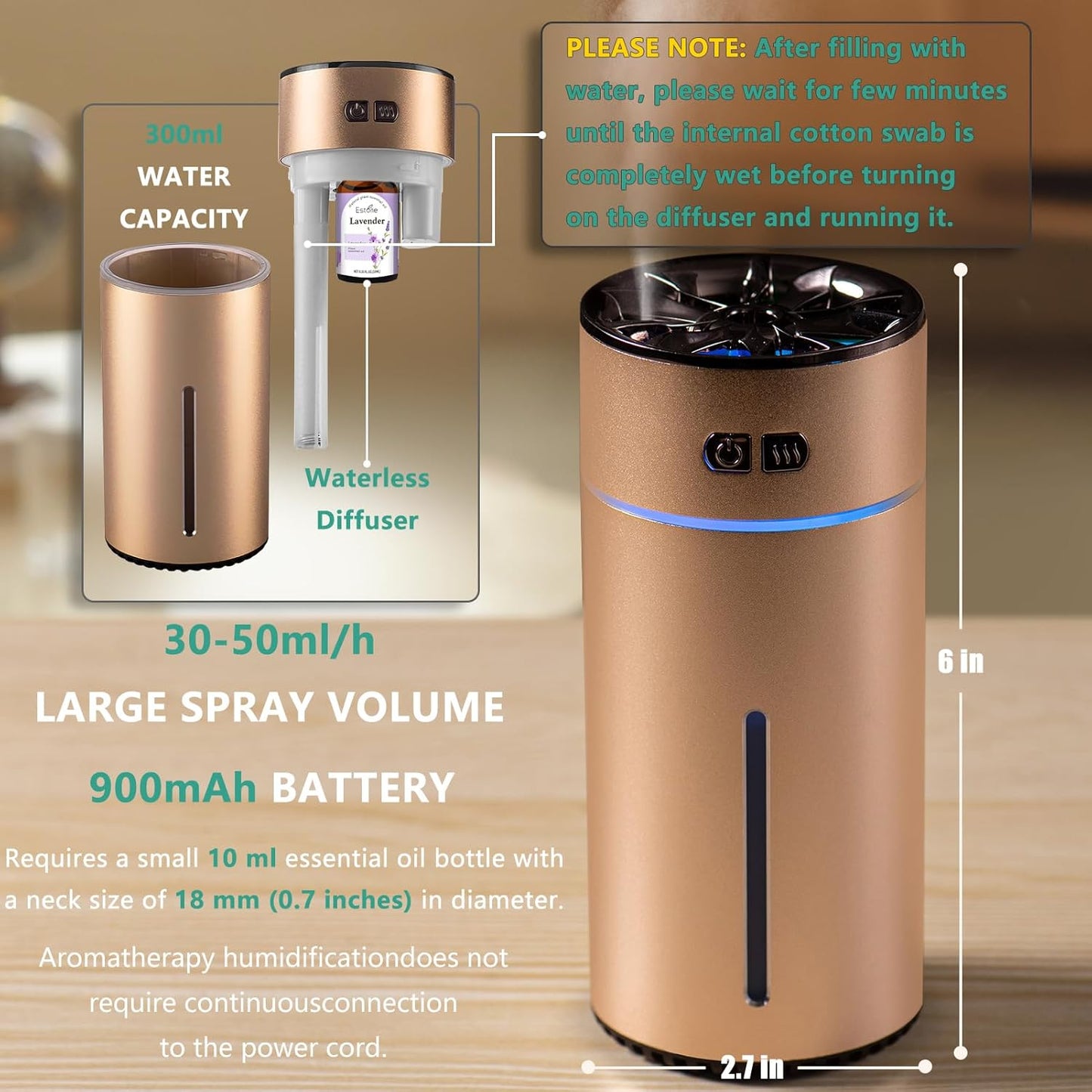 π Holwim Waterless Car Diffuser β 300ml Dual Nozzle, Battery Powered, Smart Aromatherapy with LED Lights β Black