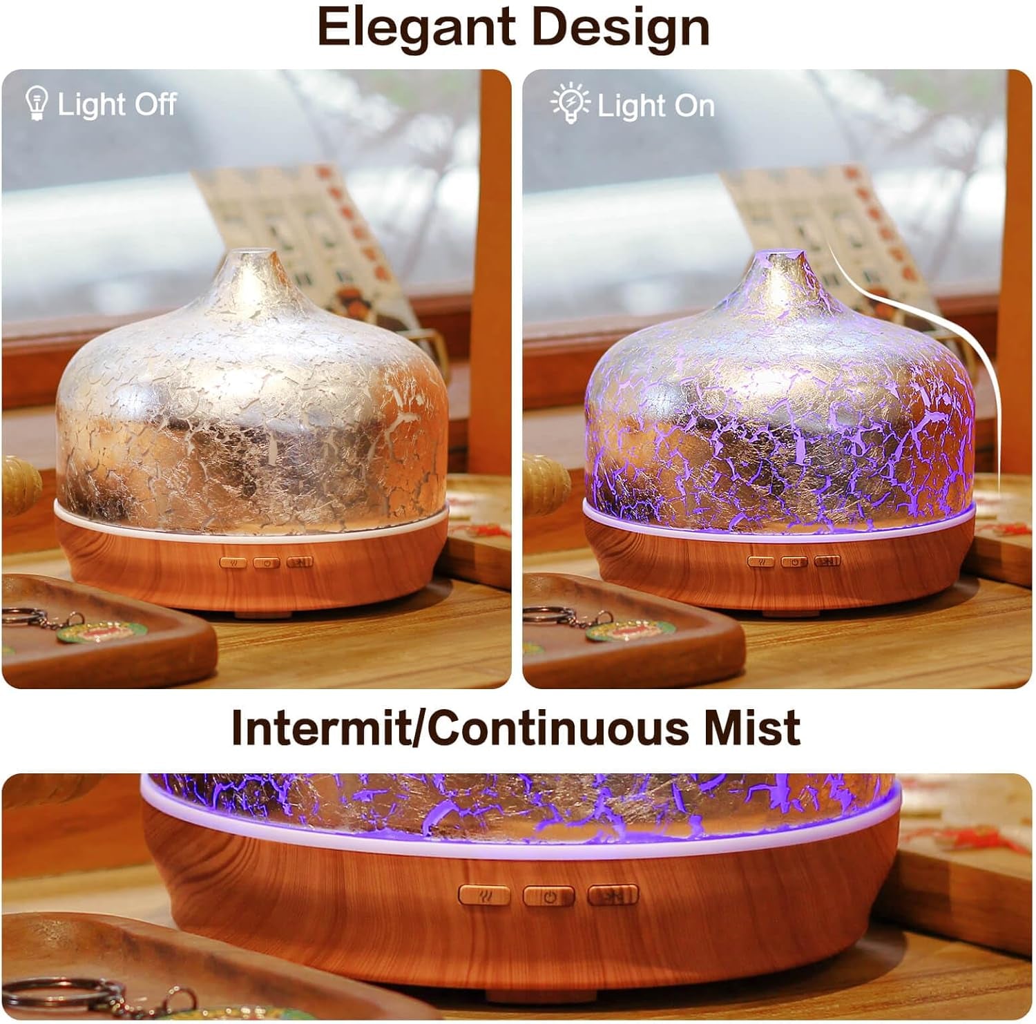 500ml Silver Plated Glass Essential Oil Diffuser – Ultrasonic Aromatherapy Humidifier