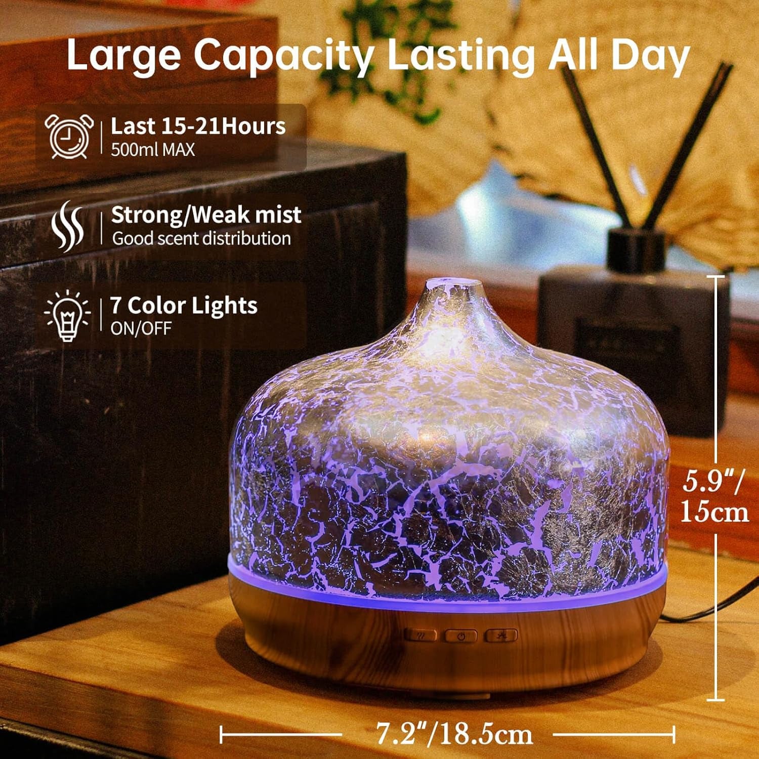 500ml Silver Plated Glass Essential Oil Diffuser – Ultrasonic Aromatherapy Humidifier